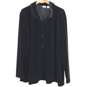 Cherokee Womens Velvet Long Sleeve Button Up Shirt 22W/24W Black Boho Whimsigoth